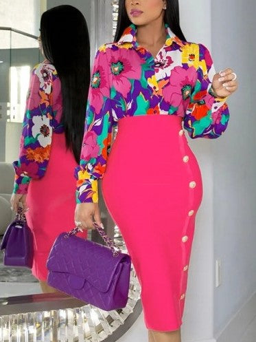 Fashionable Printed Shirt With Skirt Set