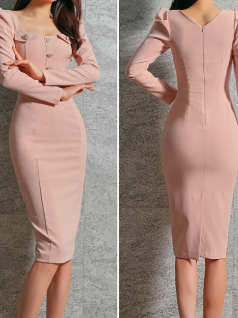Fashionable Puff Sleeve Bodycon Dress