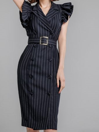 Formal Fashion Striped Black Sleeveless Dress - Ships in 24 Hrs