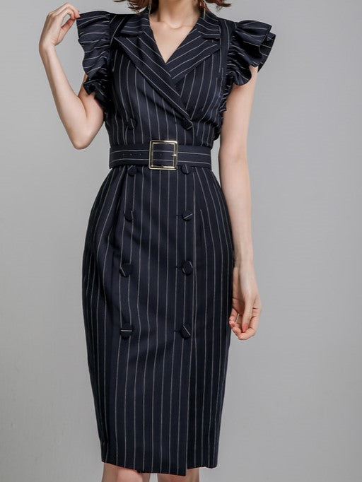 Formal Fashion Striped Black Sleeveless Dress - Ships in 24 Hrs