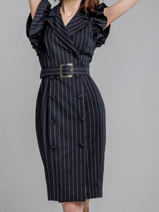 Formal Fashion Striped Black Sleeveless Dress - Ships in 24 Hrs