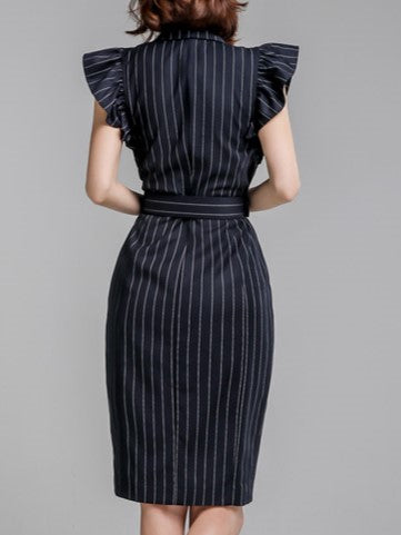 Formal Fashion Striped Black Sleeveless Dress - Ships in 24 Hrs