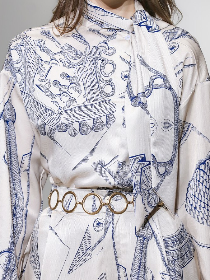 Modern Office Wear Printed Long Sleeve Top With Pants Set