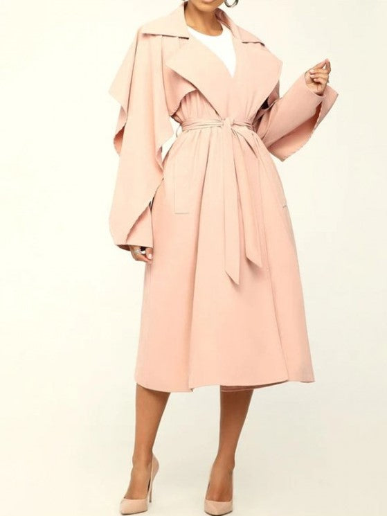 Modern Ruffles Long Sleeve Apricot Trench Coat