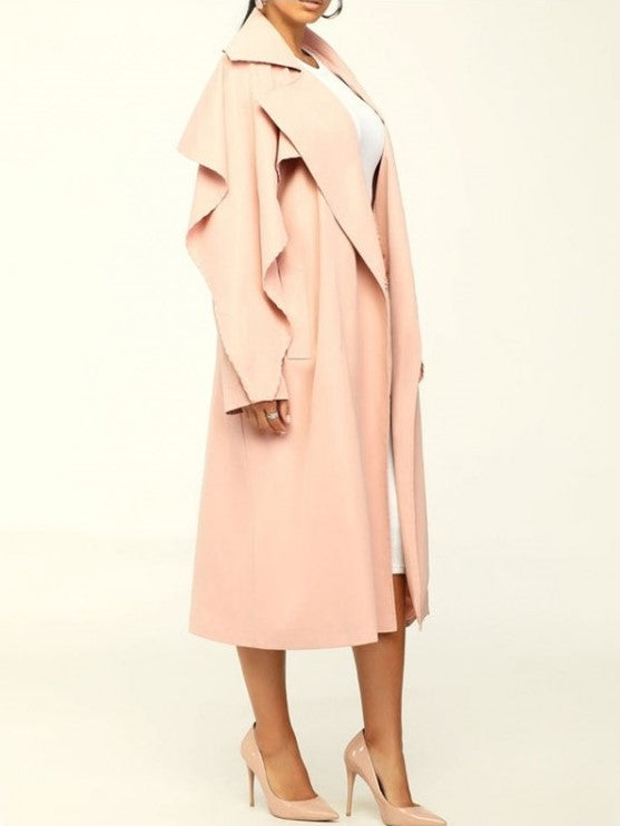 Modern Ruffles Long Sleeve Apricot Trench Coat