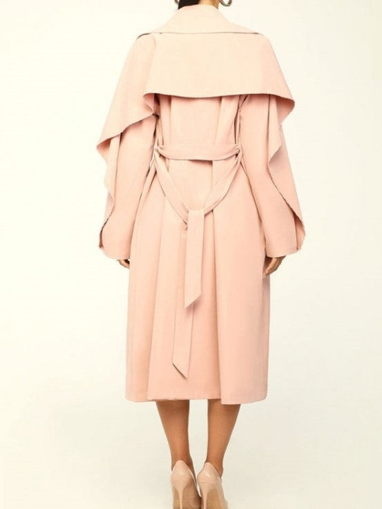Modern Ruffles Long Sleeve Apricot Trench Coat