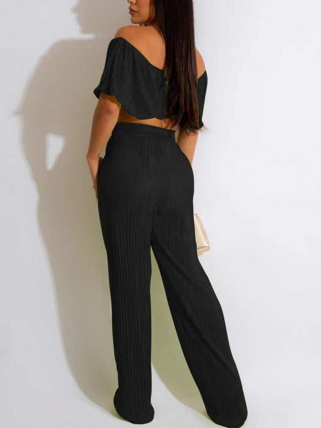 Smart Crop Top With Trouser Black Set