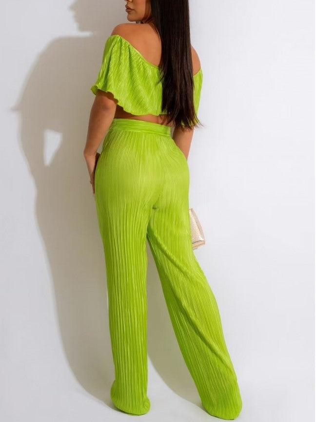 Smart Crop Top With Trouser Green Set