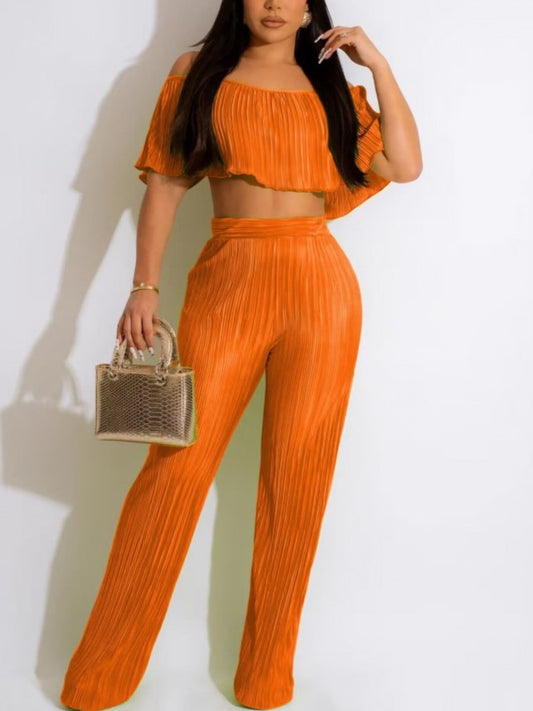 Smart Crop Top With Trouser Orange Set