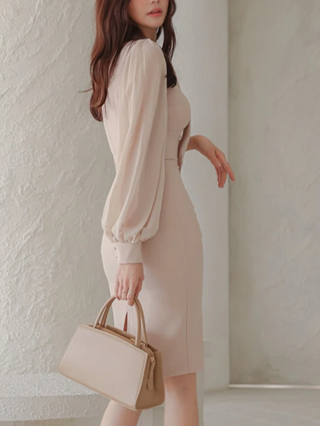 Smart Lantern Sleeve Sheath Pencil Dress