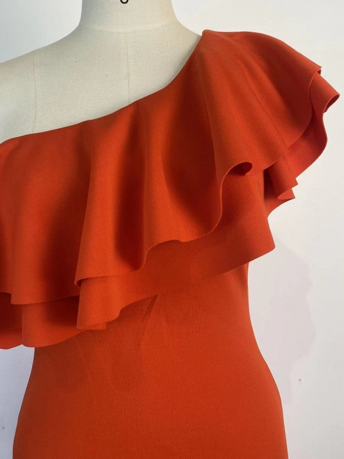 Stylish Ruffled Fishtail Sleeveless Evening Red Dress