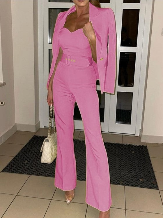 Ultramod Jumpsuit With Blazer Coat Pink Set