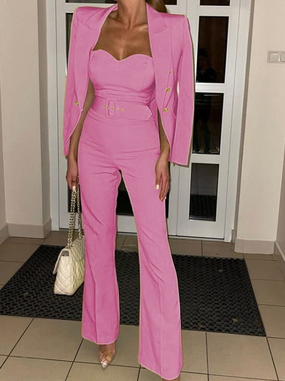 Ultramod Jumpsuit With Blazer Coat Pink Set