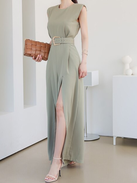 Ultramod Sleeveless Split Wide Leg Grey Jumpsuit - Ships in 24 Hrs
