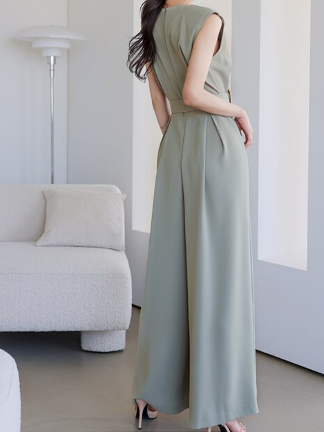Ultramod Sleeveless Split Wide Leg Grey Jumpsuit - Ships in 24 Hrs
