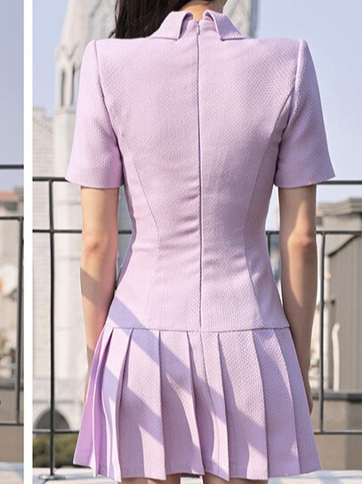 Ultramod Suit Collar Pleated Double Breasted Violet Dress