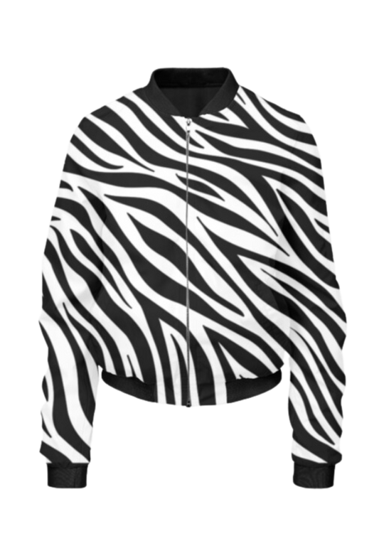 Smart Zebra Print Black Bomber Jacket
