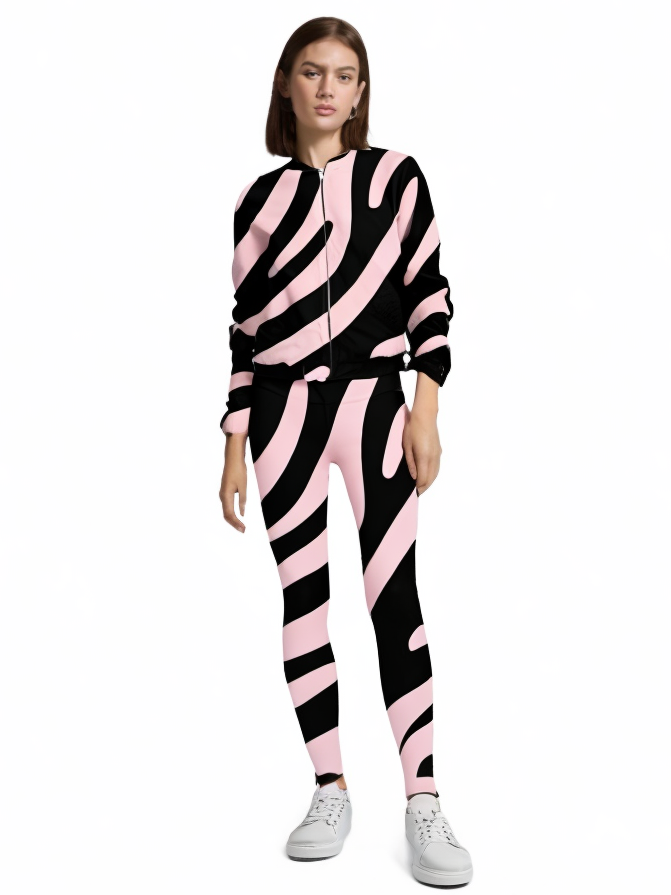 Smart Zebra Print Bomber Jacket With Leggings Pink Co Ord Set