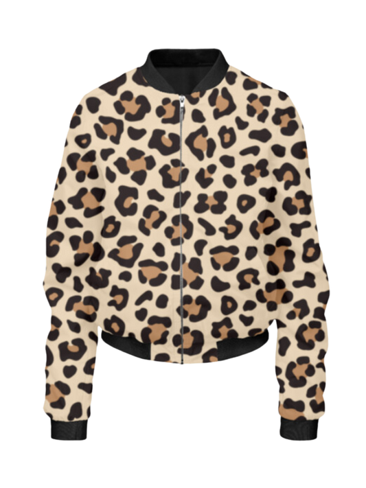 Chic Leopard Print Brown Bomber Jacket