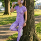 Smart Purple Geometric Print | Activewear Coord Set Tshirt With Tummy Tuck Leggings | Multi Sport | Odour Free