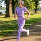 Smart Purple Geometric Print | Activewear Coord Set Tshirt With Tummy Tuck Leggings | Multi Sport | Odour Free