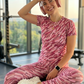 Trendy Abstract Print | Activewear Coord Set Tshirt With Tummy Tuck Leggings | Multi Sport | Odour Free