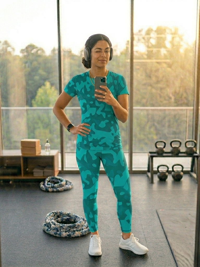Modern Abstract Print | Activewear Coord Set Tshirt With Tummy Tuck Leggings | Multi Sport | Odour Free