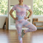 Charming Pastel Gradient Print | Activewear Coord Set Tshirt With Tummy Tuck Leggings | Multi Sport | Odour Free