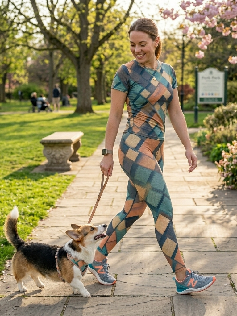 Voguish Geometric Print | Activewear Coord Set Tshirt With Tummy Tuck Leggings | Multi Sport | Odour Free