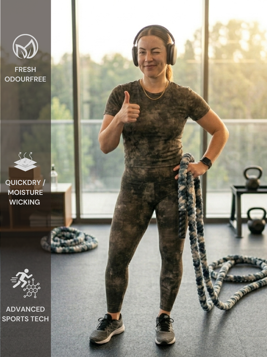 Bestseller Woven Print | Activewear Coord Set Tshirt With Tummy Tuck Leggings | Multi Sport | Odour Free