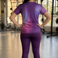 Radiant Abstract Print | Activewear Coord Set Tshirt With Tummy Tuck Purple Leggings | Multi Sport | Odour Free