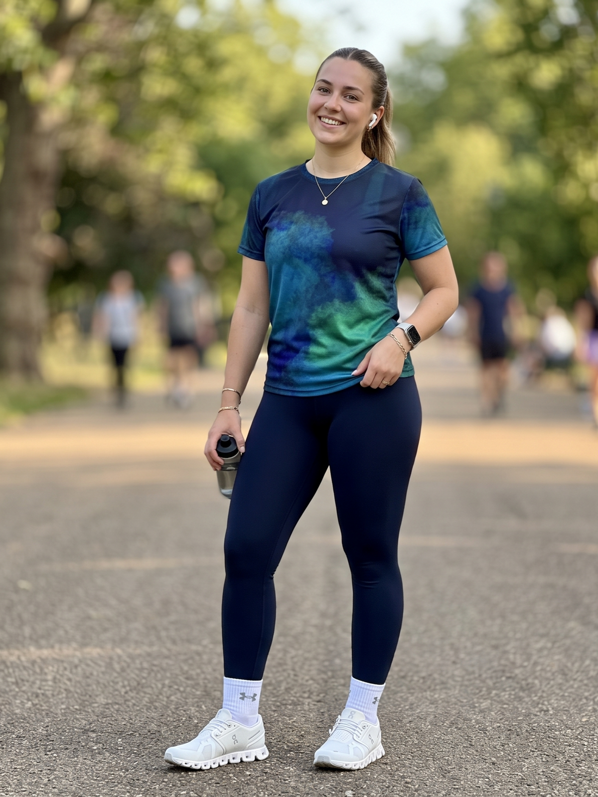 Radiant Abstract Print | Activewear Coord Set Tshirt With Tummy Tuck Blue Leggings | Multi Sport | Odour Free