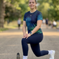 Radiant Abstract Print | Activewear Coord Set Tshirt With Tummy Tuck Blue Leggings | Multi Sport | Odour Free