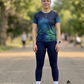 Radiant Abstract Print | Activewear Coord Set Tshirt With Tummy Tuck Blue Leggings | Multi Sport | Odour Free