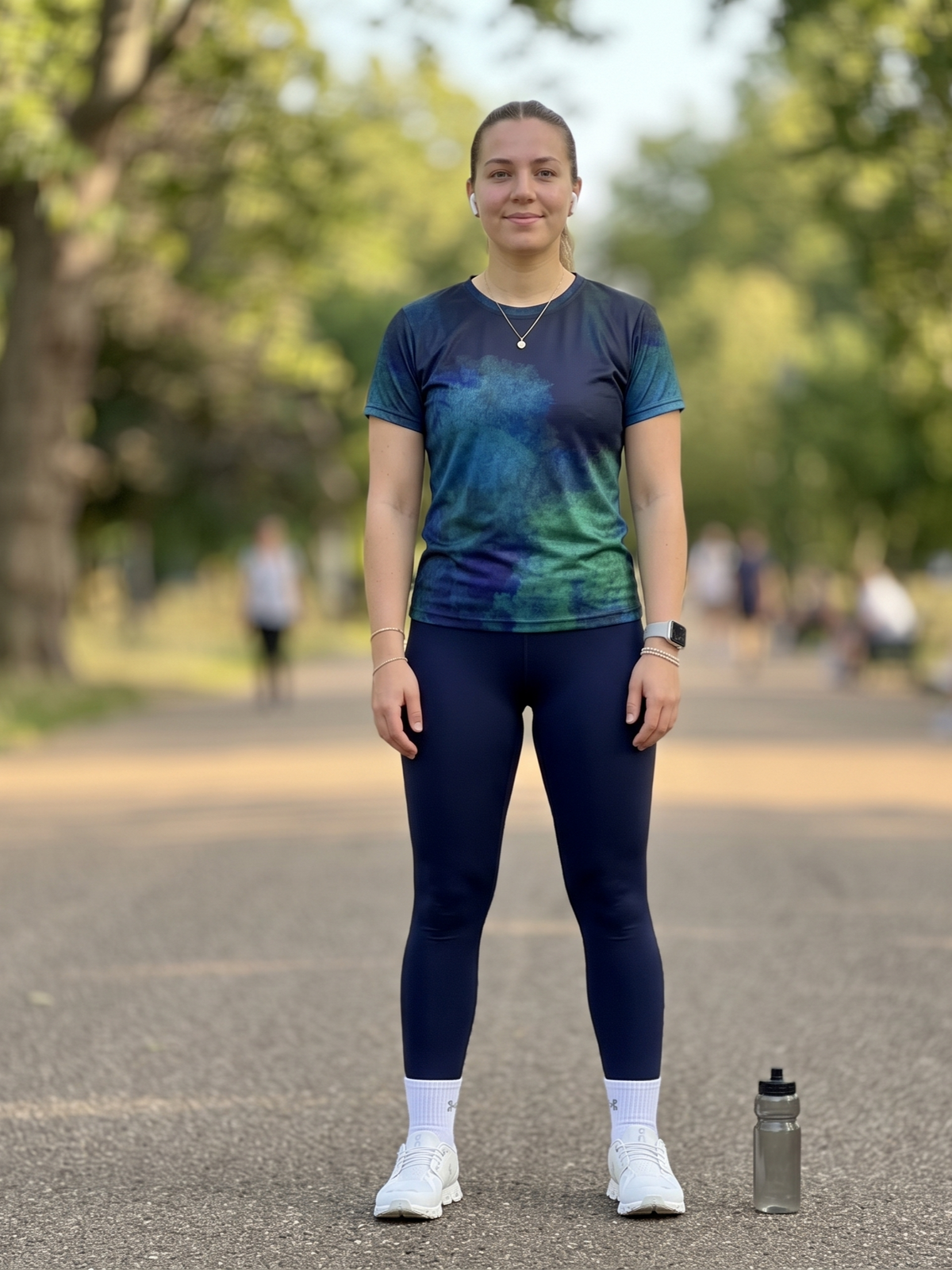 Radiant Abstract Print | Activewear Coord Set Tshirt With Tummy Tuck Blue Leggings | Multi Sport | Odour Free