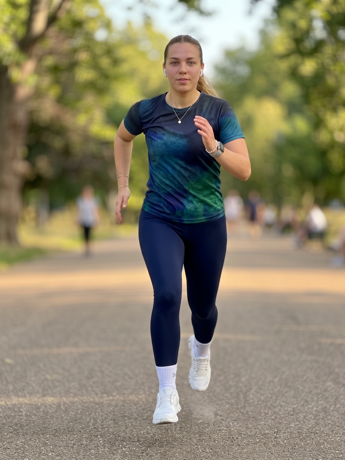 Radiant Abstract Print | Activewear Coord Set Tshirt With Tummy Tuck Blue Leggings | Multi Sport | Odour Free