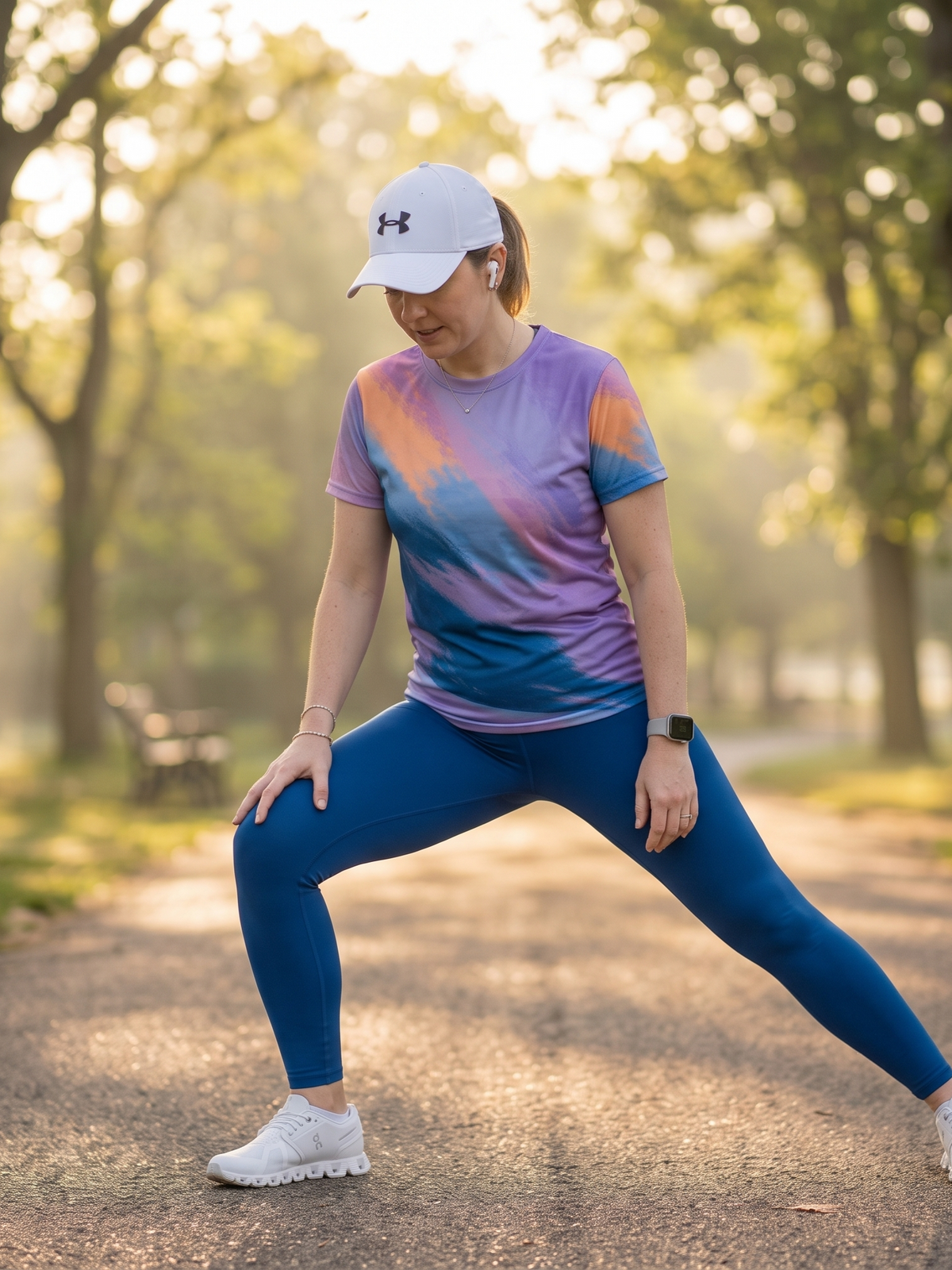 Upbeat Abstract Print | Activewear Coord Set Tshirt With Tummy Tuck Blue Leggings | Multi Sport | Odour Free