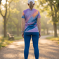 Upbeat Abstract Print | Activewear Coord Set Tshirt With Tummy Tuck Blue Leggings | Multi Sport | Odour Free