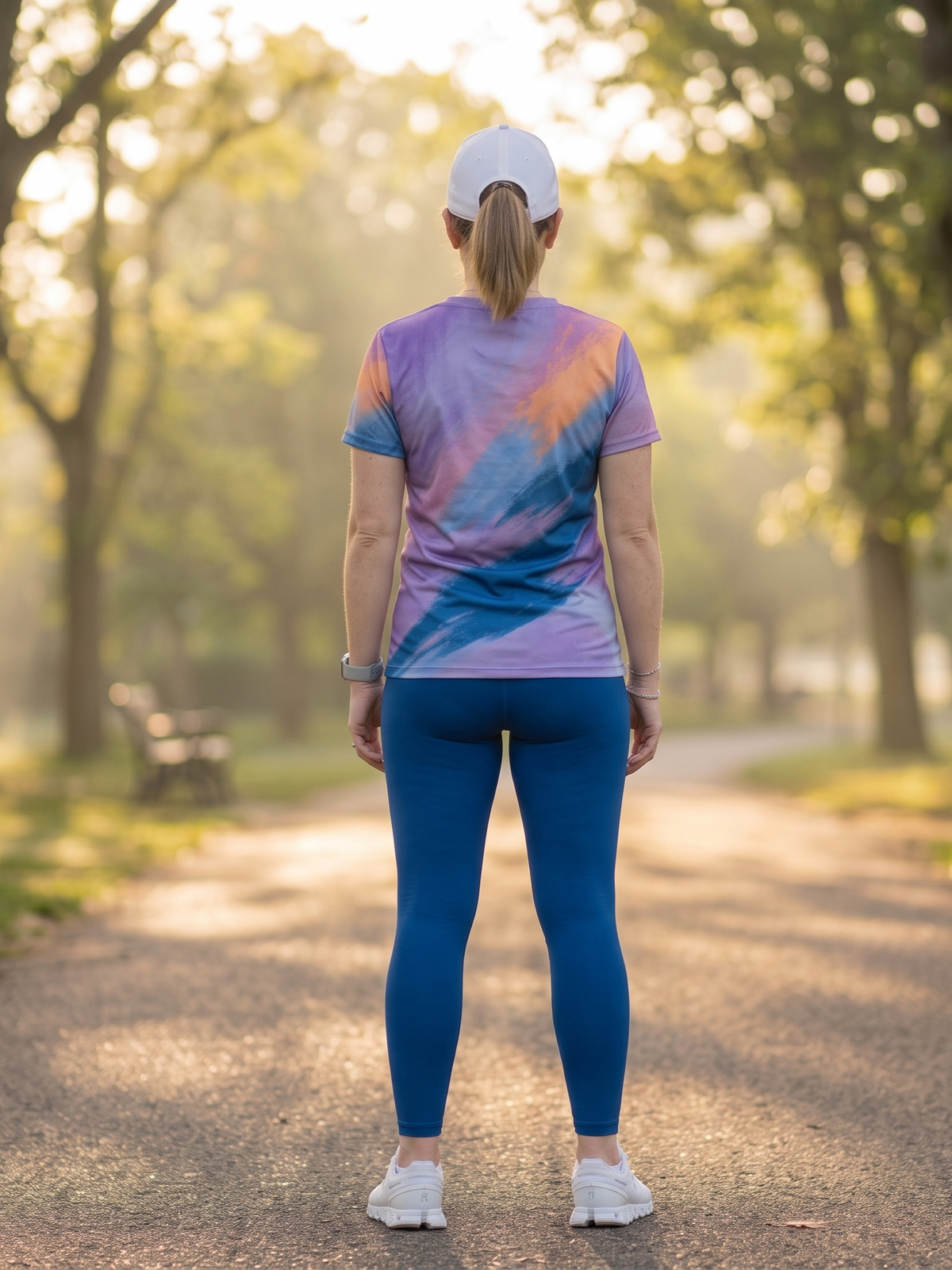 Upbeat Abstract Print | Activewear Coord Set Tshirt With Tummy Tuck Blue Leggings | Multi Sport | Odour Free