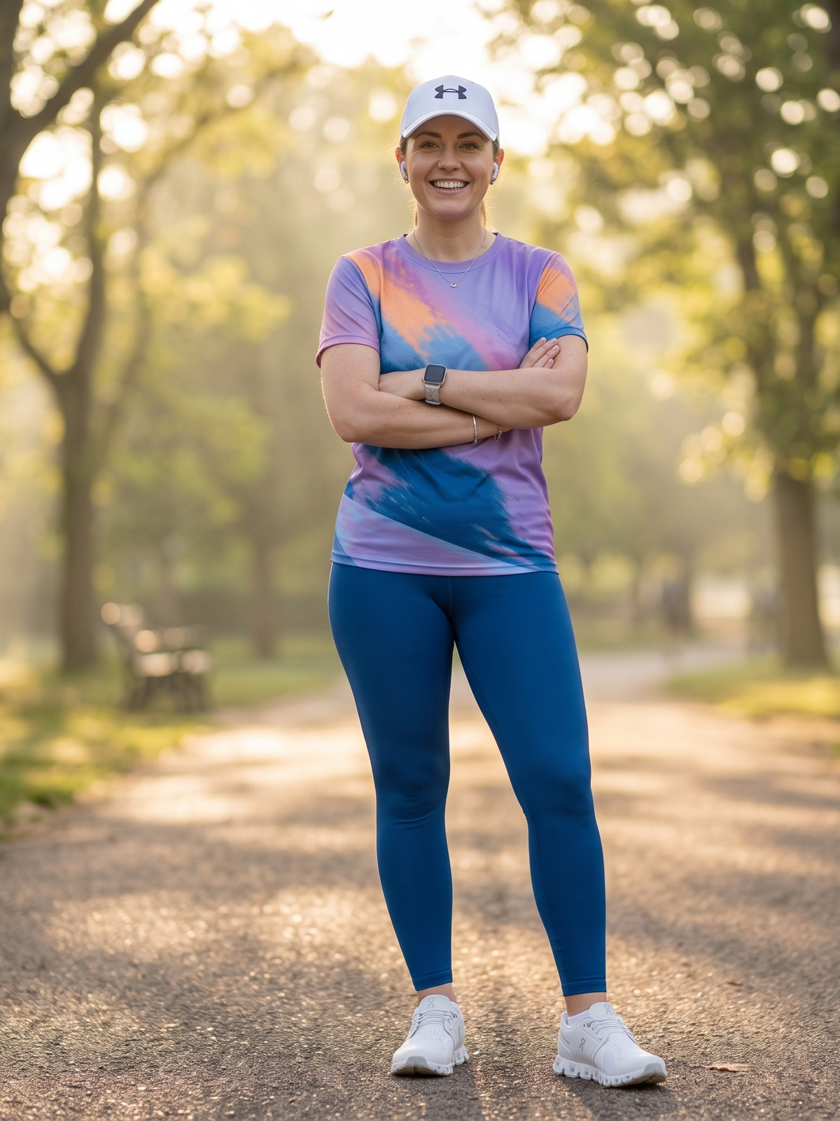 Upbeat Abstract Print | Activewear Coord Set Tshirt With Tummy Tuck Blue Leggings | Multi Sport | Odour Free