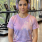 Calm Abstract Print | Activewear Coord Set Tshirt With Tummy Tuck Purple Leggings | Multi Sport | Odour Free