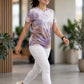 Must Have Abstract Print | Activewear Coord Set Tshirt With Tummy Tuck White Leggings | Multi Sport | Odour Free