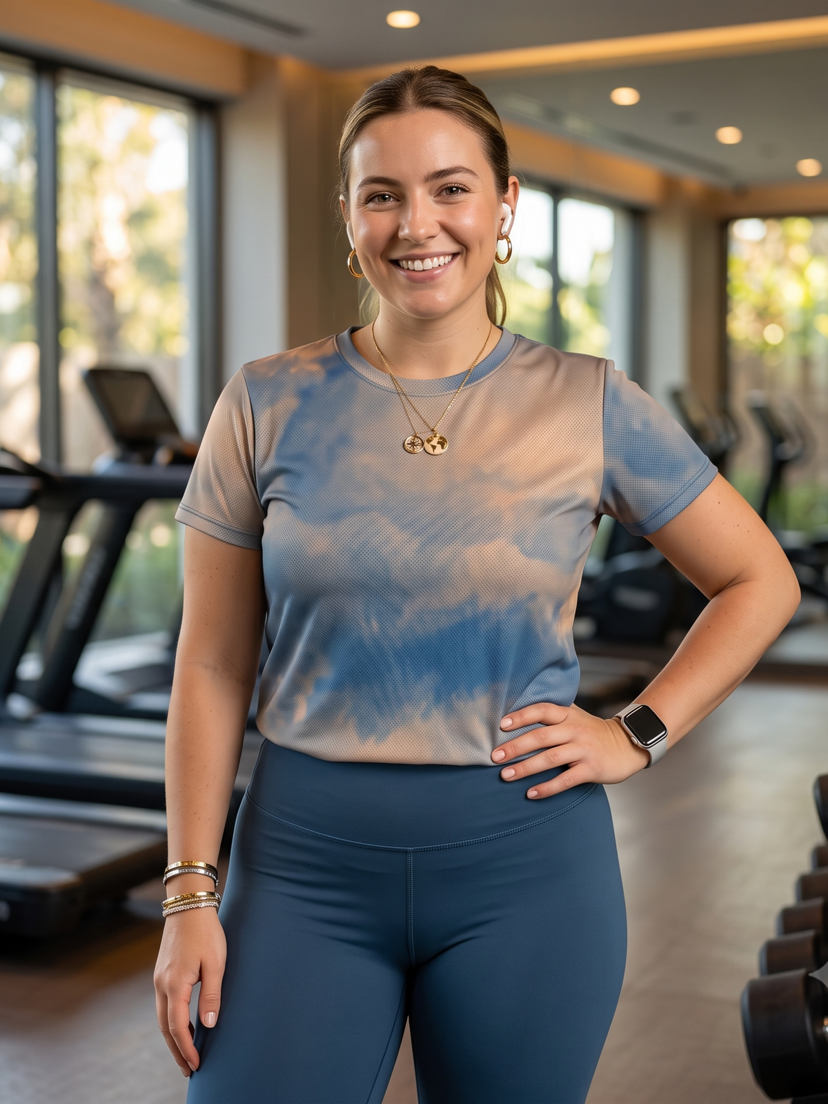New Arrival Abstract Print | Activewear Coord Set Tshirt With Tummy Tuck Blue Leggings | Multi Sport | Odour Free