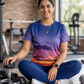 Beautiful Sky Print | Activewear Coord Set Tshirt With Tummy Tuck Blue Leggings | Multi Sport | Odour Free