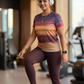 Appealing Rays Of Sun Print | Activewear Coord Set Tshirt With Tummy Tuck Brown Leggings | Multi Sport | Odour Free