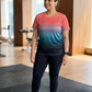 Attractive Gradient Print | Activewear Coord Set Tshirt With Tummy Tuck Black Leggings | Multi Sport | Odour Free