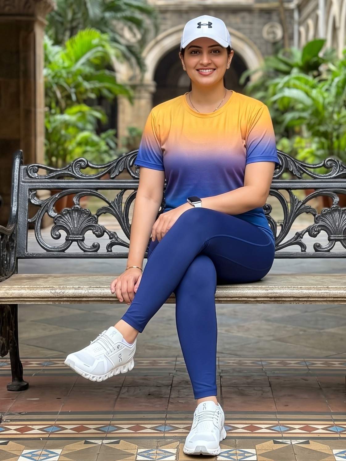 Stunning Gradient Print | Activewear Coord Set Tshirt With Tummy Tuck Blue Leggings | Multi Sport | Odour Free