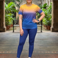 Stunning Gradient Print | Activewear Coord Set Tshirt With Tummy Tuck Blue Leggings | Multi Sport | Odour Free
