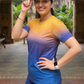 Stunning Gradient Print | Activewear Coord Set Tshirt With Tummy Tuck Blue Leggings | Multi Sport | Odour Free
