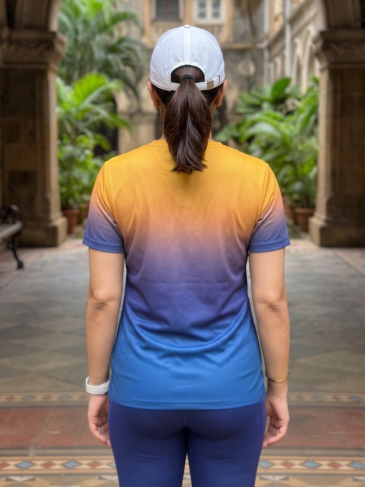 Stunning Gradient Print | Activewear Coord Set Tshirt With Tummy Tuck Blue Leggings | Multi Sport | Odour Free